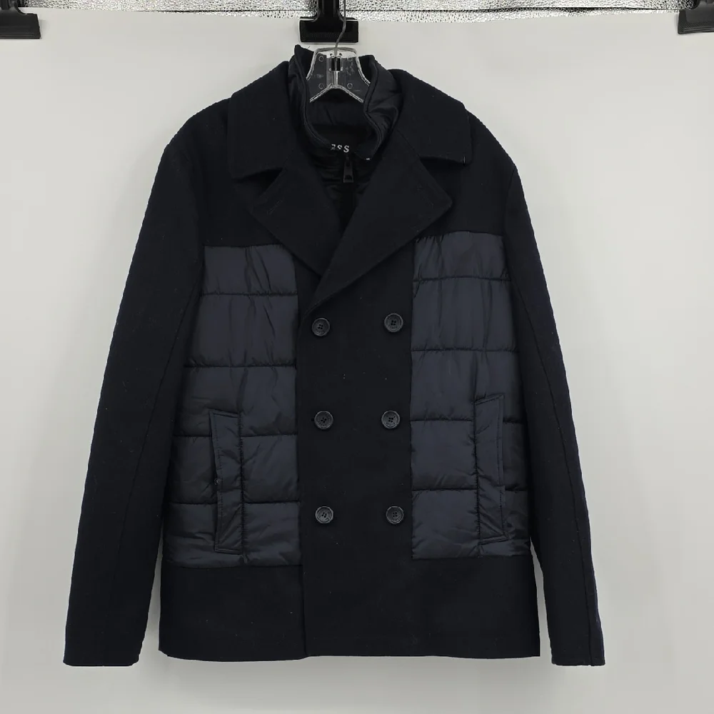 Guess Black Double-Breasted Peacoat with Quilted Design Size L
